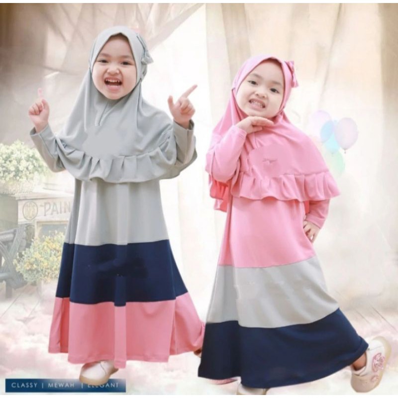[✓COD] GAMIS/DRESS ANAK PEREMPUAN TERBARU MATT JERSEY PREMIUM [Pink Abu Navy]