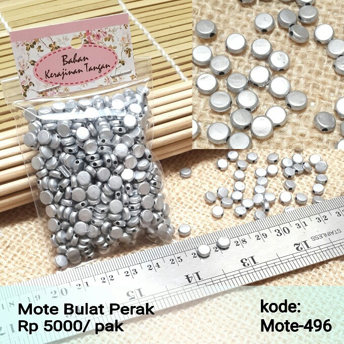 Mote warna silver bentuk bulat pipih Manik manik Beads Monte Meronce