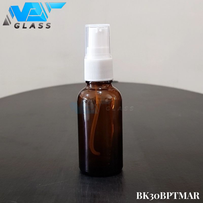 botol pump treatment 30ml kaca coklat amber / botol kaca 30ml tutup pump