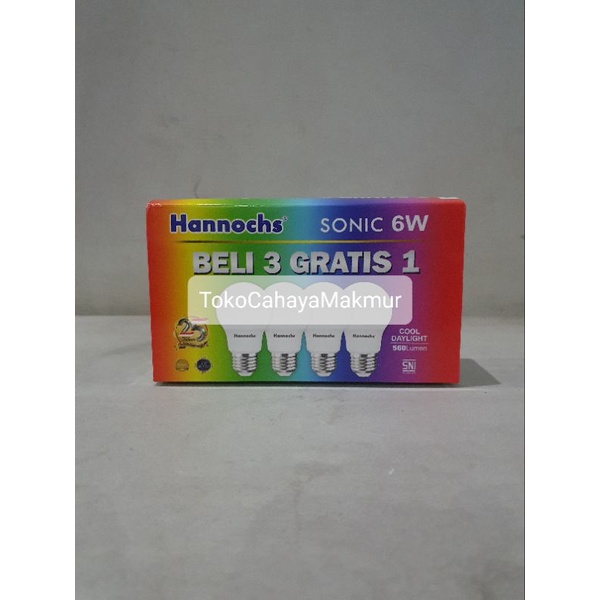 PROMO Lampu Bohlam LED Sonic 6w 6watt Hannochs ISI 4Pcs Cahaya Putih