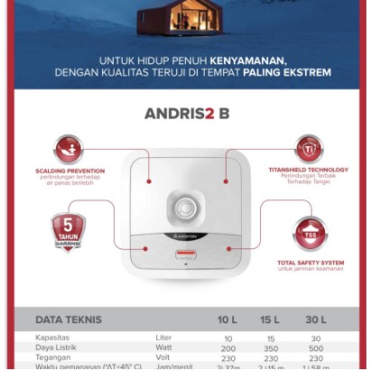 Ariston Water Heater Listrik 30 Liter AN2 30B Pemanas Air Listrik 350W