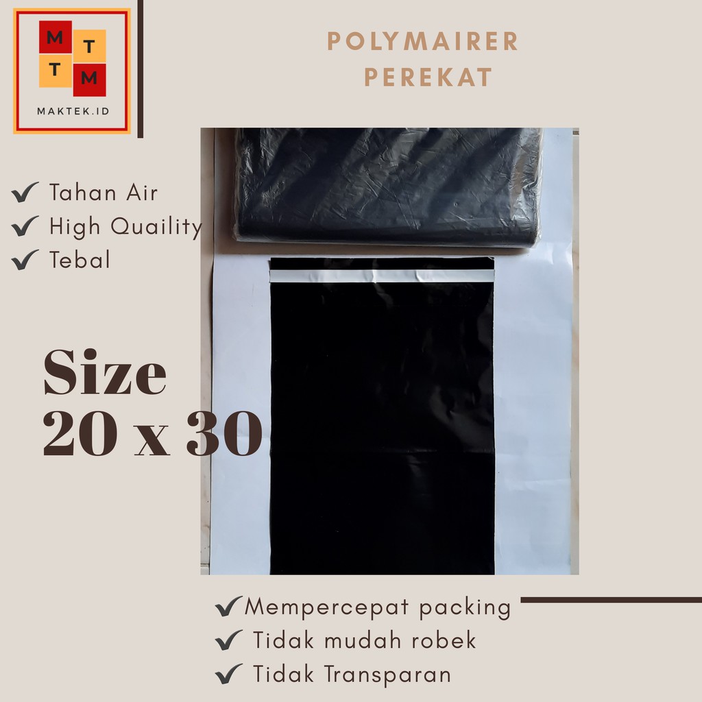 

(BISA COD) Plastik Packing Polymailer Hitam 20 x 30 cm Tebal 0,04 mm Perekat