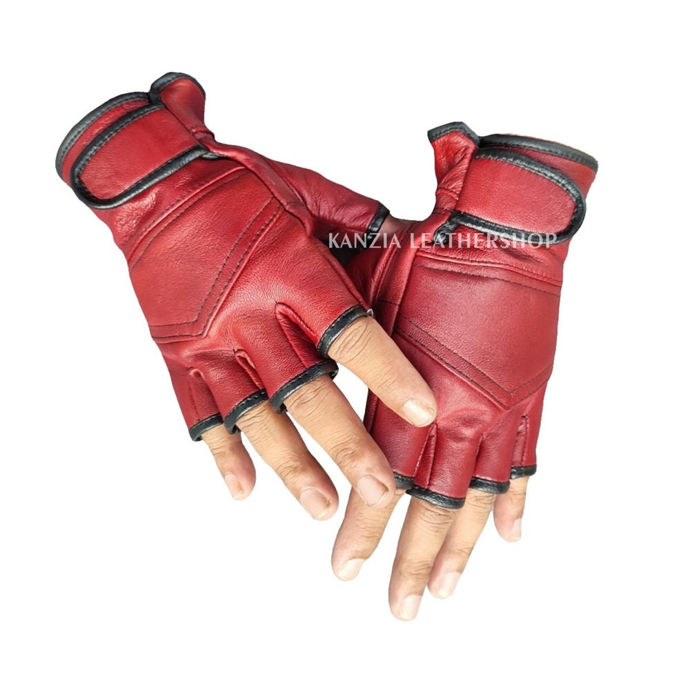 Sarung Tangan Kulit Motor Setengah Jari Kanzia Leathershop Yana Gloves