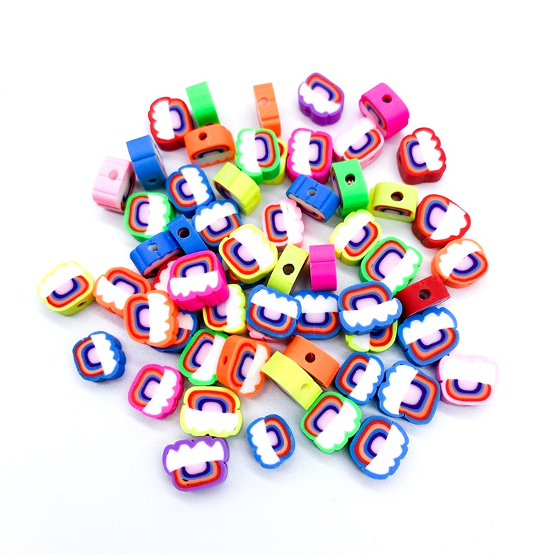 30pcs / lot 10mm Manik-Manik Polymer Clay Warna Pelangi Untuk Membuat Perhiasan Handmade DIY