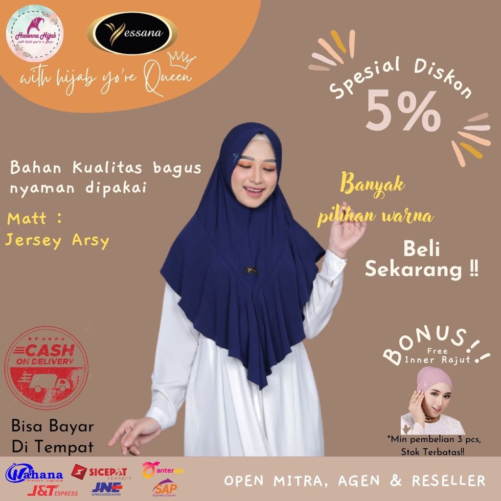 Jilbab Yessana HIjab Bergo Hawa L Ped Antem Polos Matt Jersey Arsy Hijab Desain Rumbai