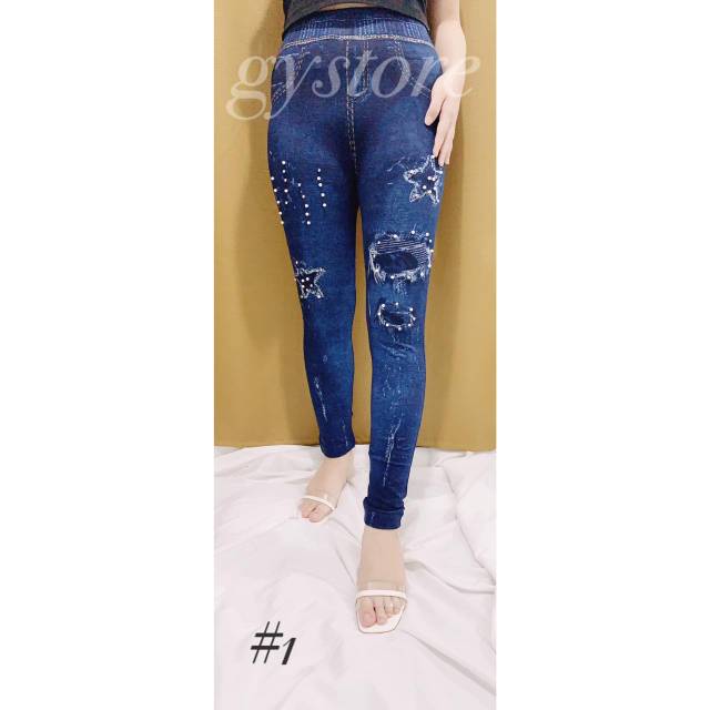 Legging Jeans Mutiara Tembak Import