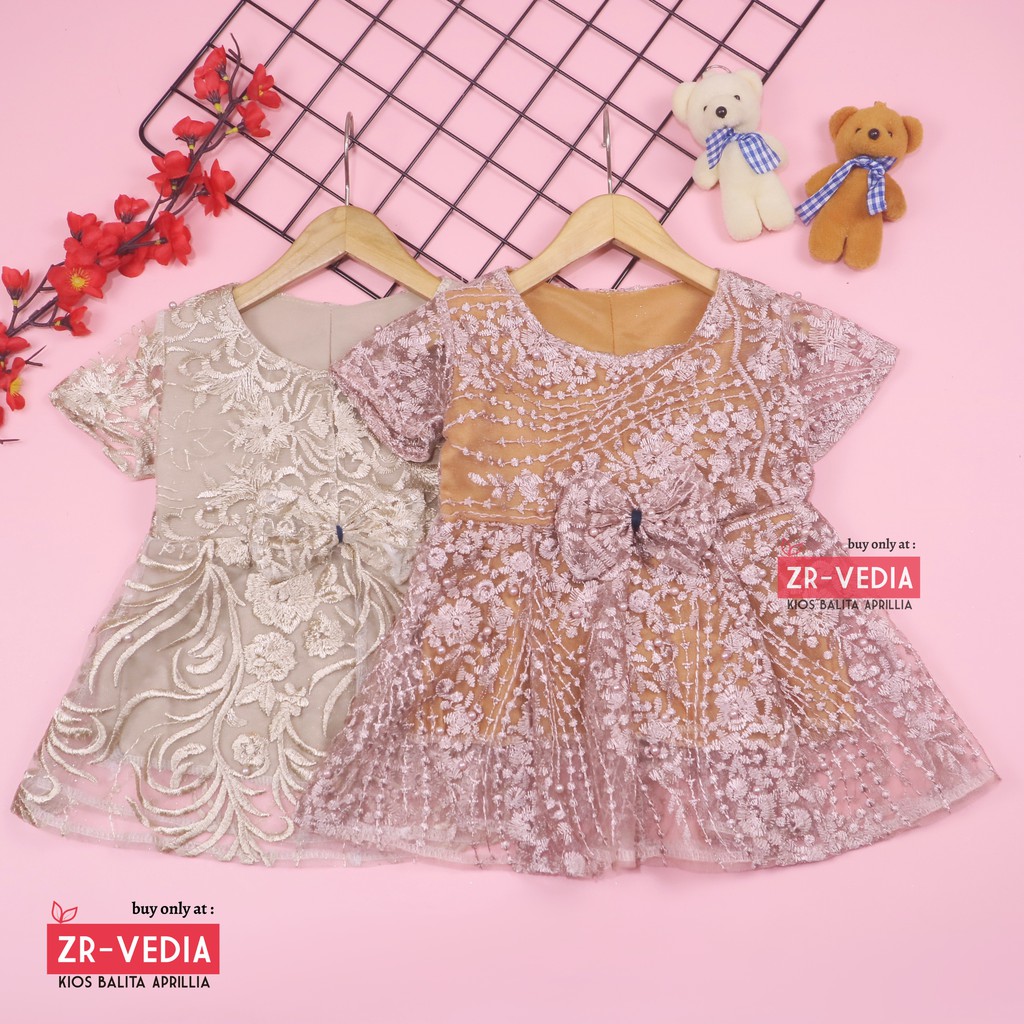 Dress Icha Brukat uk 6-12 Bulan / Gaun Brukat Pesta Baju Import Baby Cewek Dres Brokat Anak Perempuan