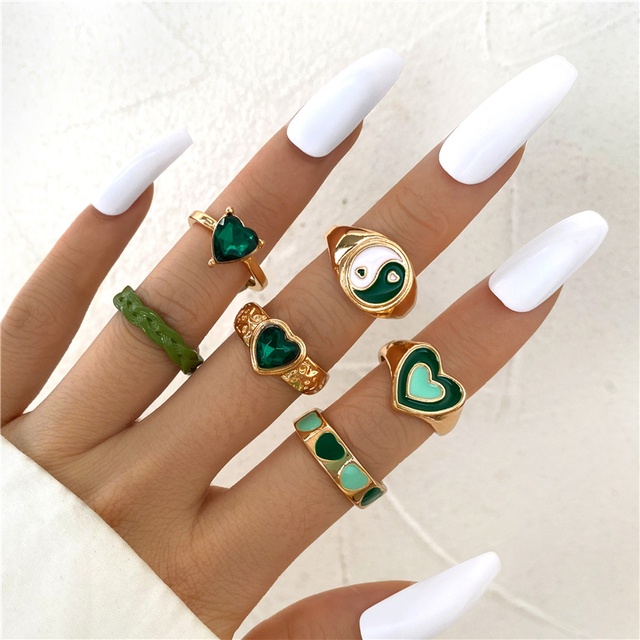 YEEZII 6pcs / Set Cincin Desain Butterfly Hati Warna-Warni Gaya Retro Untuk Wanita