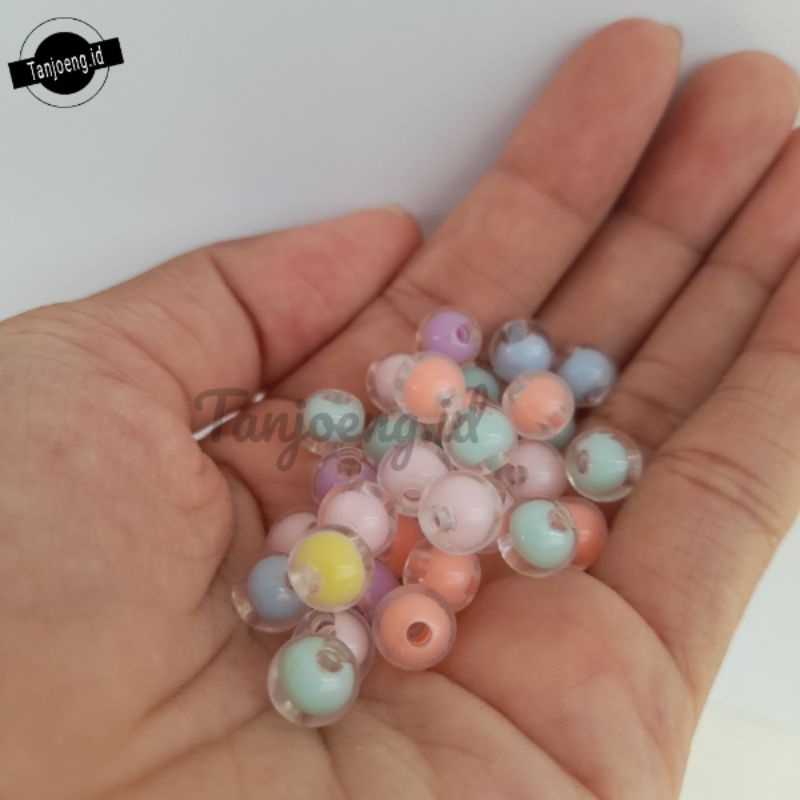 (50 pcs) Mote Bola Dunia Isi Bening Frosted Manik Manik Candy Bahan Kerajinan dan Meronce