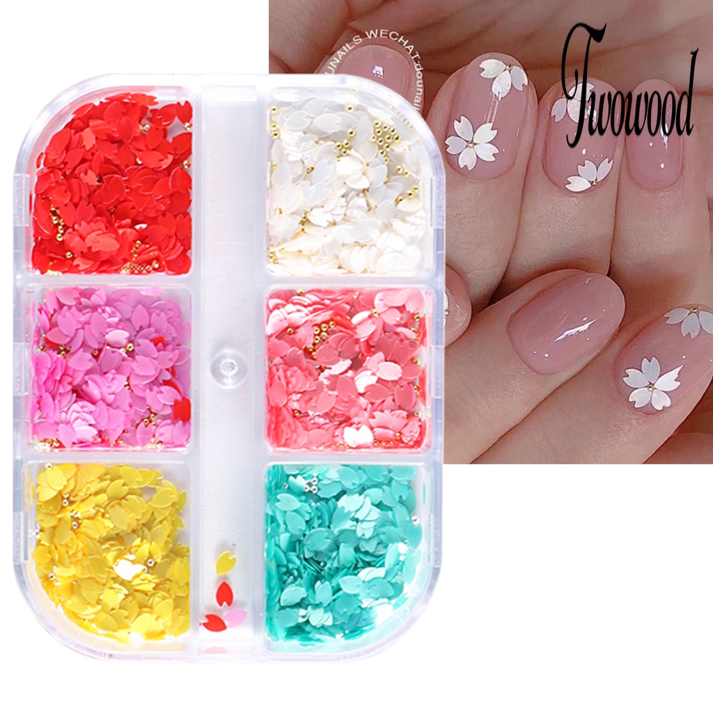 Twowood 1 Kotak Hiasan Kuku Bentuk Kelopak Bunga 3D Tahan Air Untuk Nail Art DIY