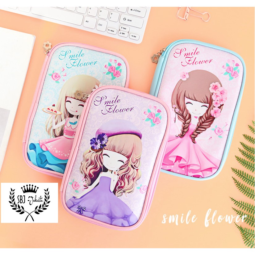 TEMPAT PENSIL KOTAK PENSIL SOFTCASE  motif SMILE FLOWER