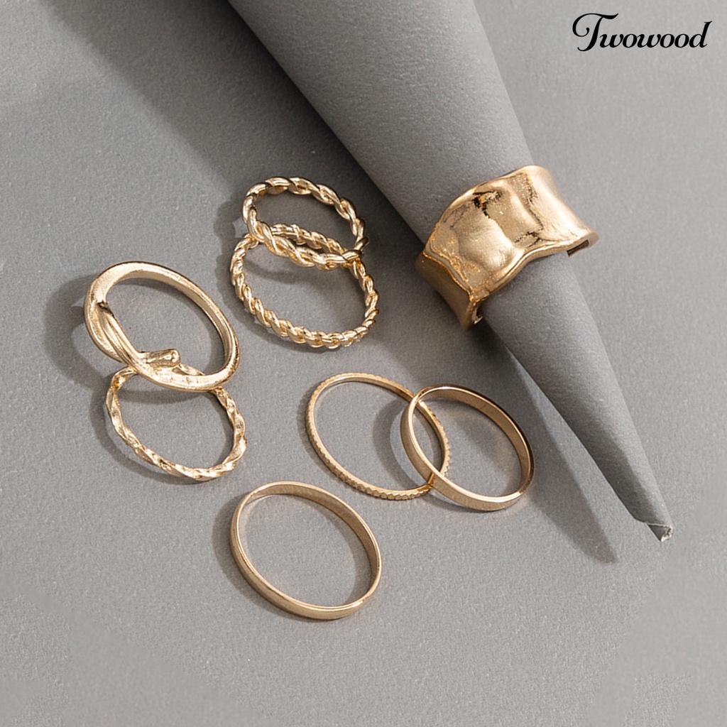 8pcs / Set Cincin Bahan Alloy Bentuk Kepang Tidak Teratur Untuk Aksesoris Perhiasan