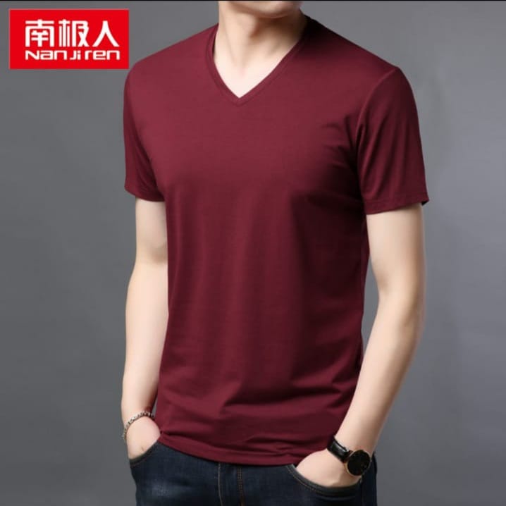 INDOSAN-BAJU KAOS POLOS KRAH V-KAOS BAHAN SPANDEX MODEL SLIMFIT KEREN-REAL PICT-BISA COD