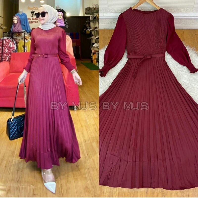 9094 Baju maxi dress gaun panjang plisket wanita import baju Maxidress Maxi long dress gaun pesta ko