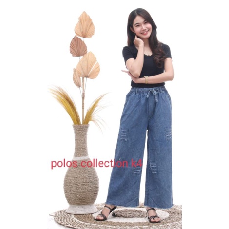 kulot jeans wanita pinggang karet/kulot jin premium/kulot paula jumbo