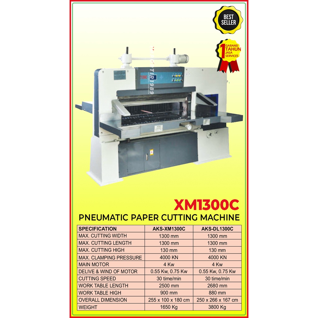 

Mesin Pemotong / Potong Kertas Pneumatic Paper Cutting Machine 130 x 13 cm 4 Kw - XM1300C - Importir1989