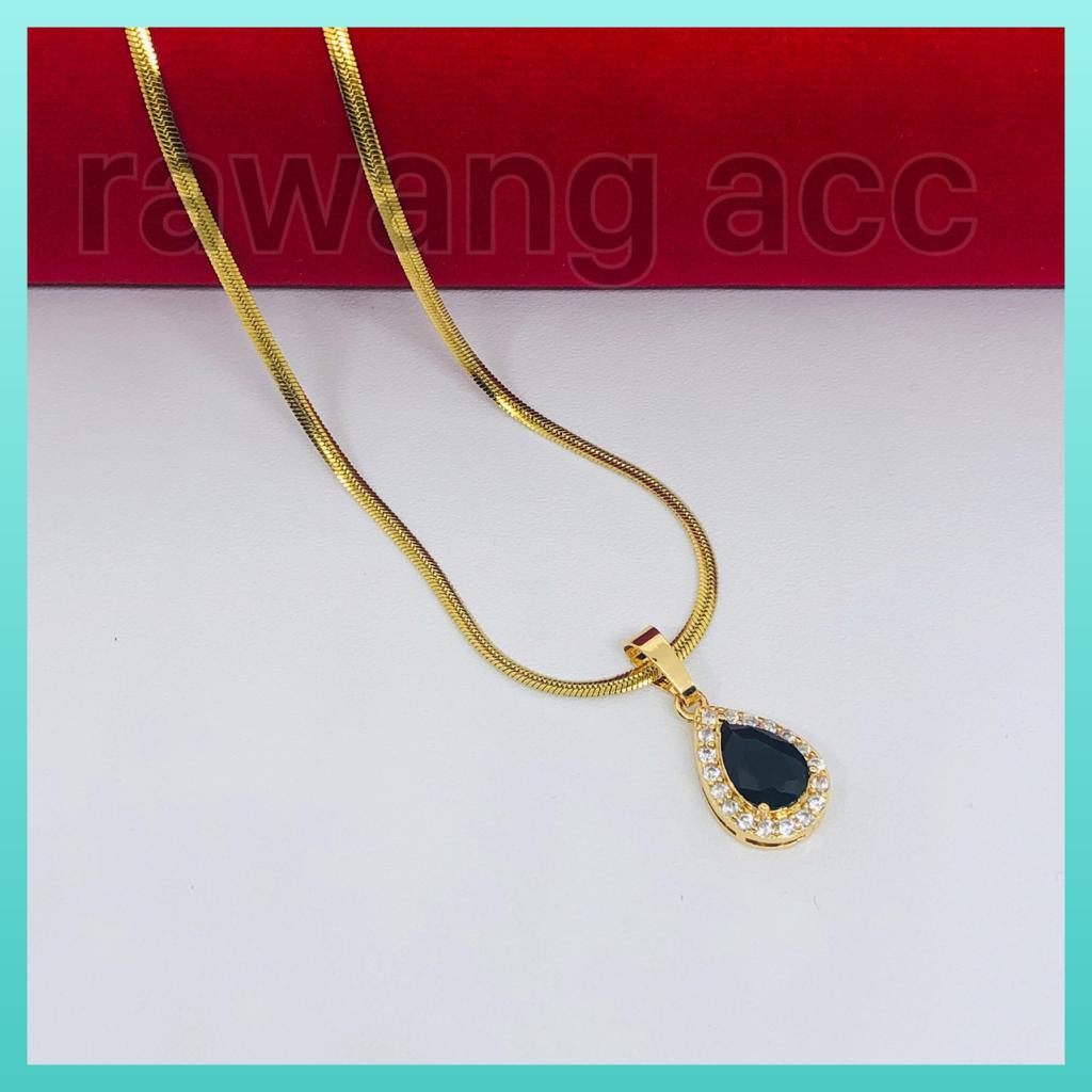 kalung titanium gold belut plus liontin permata hitam
