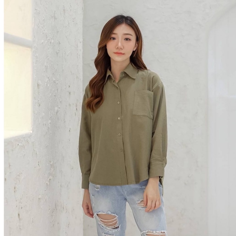 FWR - KEZI LINEN SHIRT 2321 / KEMEJA OVERSIZE LINEN WANITA / KEMEJA LENGAN PANJANG WANITA