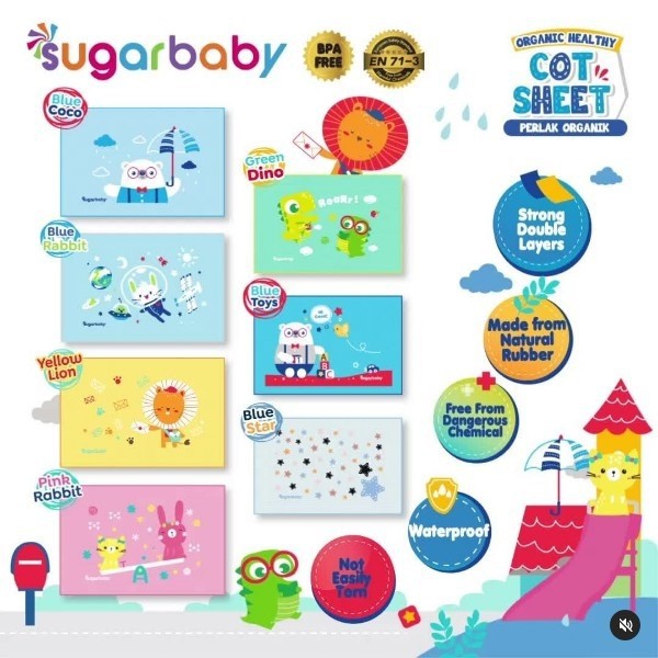 PERLAK SUGAR BABY - PERLAK KARET- BLUE STAR PREMIUM ORGANIC RUBBER COT SHEET  90x60 cm