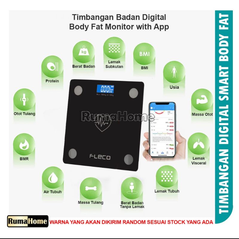 Fleco Timbangan Badan Digital Body Fat Monitor Dengan App Smart Weight Scale