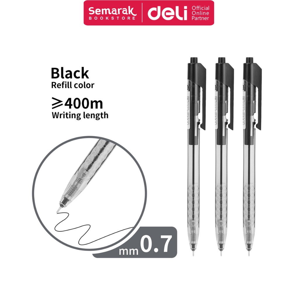 

Deli Q013 Arrow Retractable Ballpoint Pen Pulpen Cetek Halus 0.7 mm - Red / Blue / Black