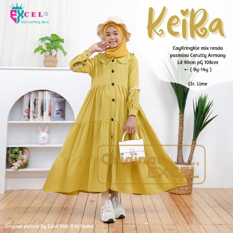 KEIRA DRESS ANAK MATT CRINKLE MIX RENDA BY EXCEL ORIGINAL BERLABEL