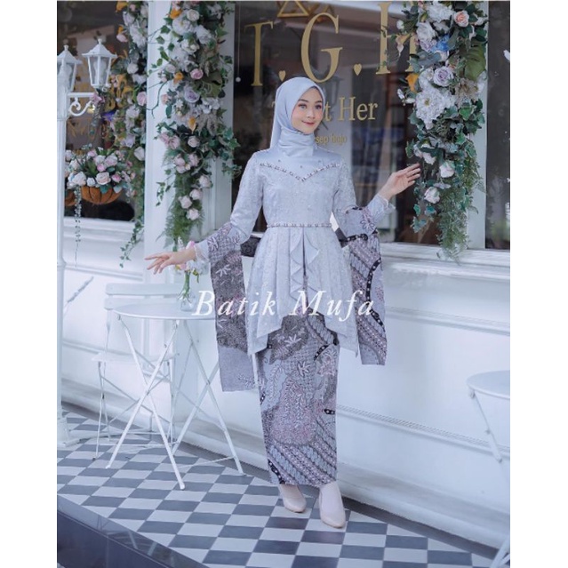 Set Kebaya Couple Laffeya Grey KEBAYA BROKAT KEBAYA KONDANGAN TERBARU KEBAYA WISUDA KEBAYA ABU ABU KEBAYA LAMARAN KEBAYA TUNANGAN