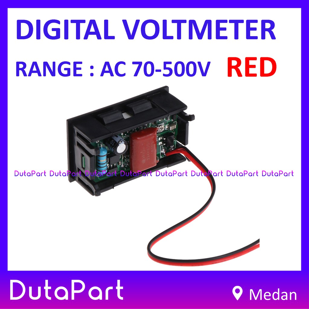 Digital Voltmeter AC 70-500V 0.56&quot; Red 2 Wire With Frame Ukur Volt PLN