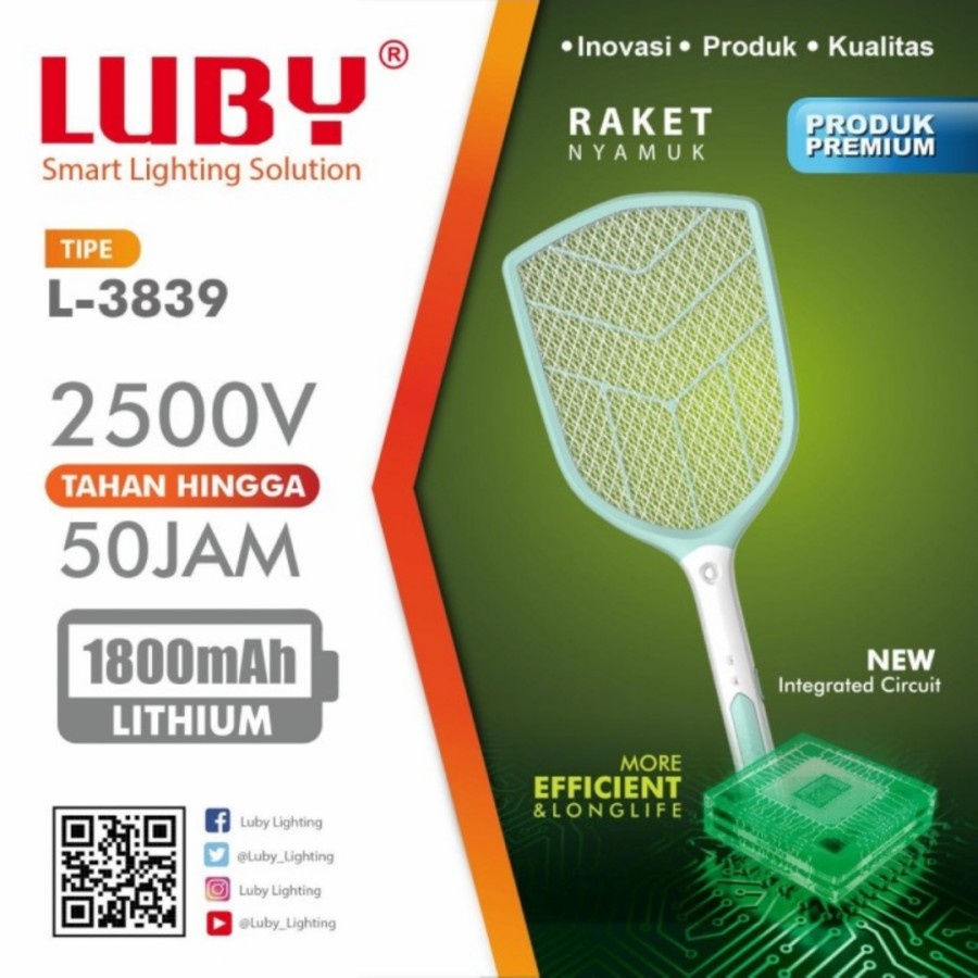 Raket Nyamuk LED Recharger Luby L-3839