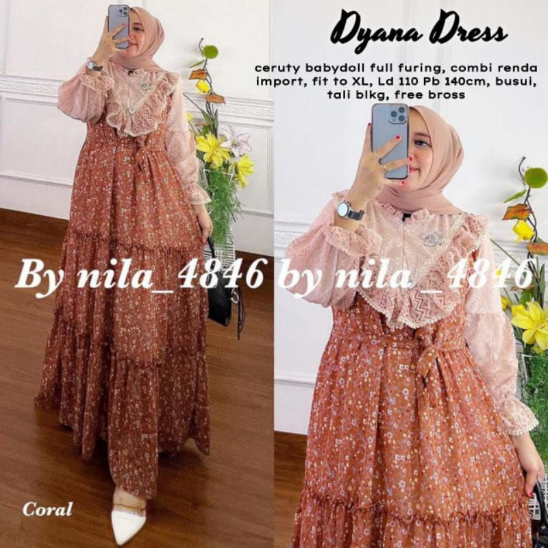 Dyana Dress Maxy Mix Brukat Malika || Realpict (COD Bayar Ditempat)