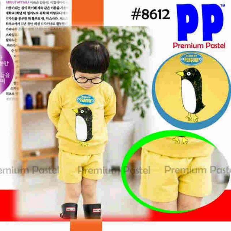 fashion kids setelan anak Premium Pastel PP 8612 yellow pinguin