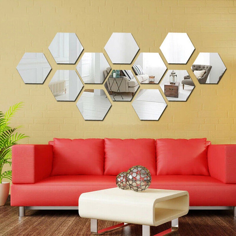 Hexagonal Cermin Tempel Kaca Sticker Segi Enam Hexagon Mirror Acrylic Dekorasi Akrilik Murah