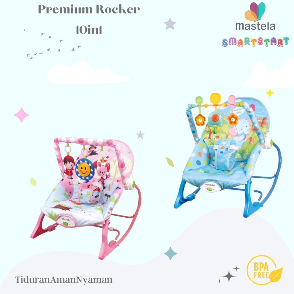 Mastela  Rocker Prime 10 In 1 Infant To Toddler Garden Dumbo Light Blue Bouncer Bayi 6127