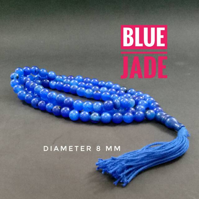 Tasbih batu giok biru isi 99 butir dim 8 mm Aksesories Keagamaan Ibadah Sholat Dzikir Sembahyang Fashion Muslim