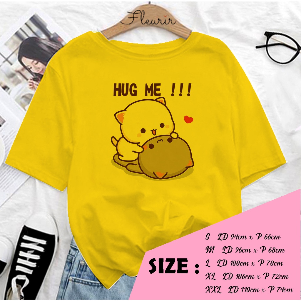 FLEURIR - KAOS PEACH GOMA HUG ME OVERSIZE KATUN KAOS WANITA DEWASA TUMBLR TEE UNISEX JUMBO