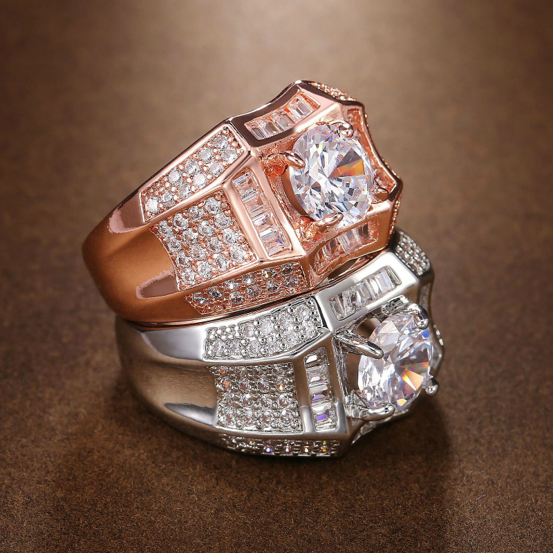 Cincin Kristal Berlian Platinum Mewah Naik Emas Perak Pria Wanita Fashion Perhiasan Kawin Rings Rose Gold Silver