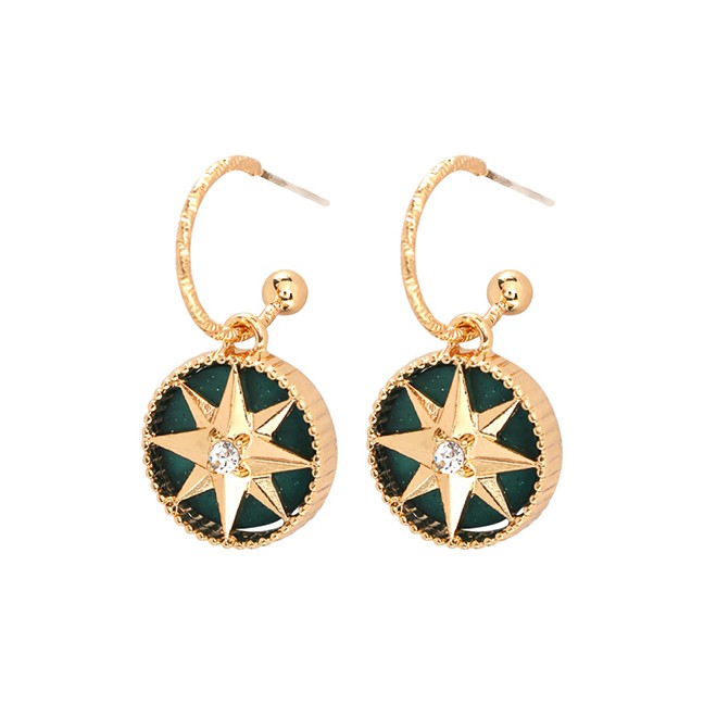 LRC Anting Tusuk Fashion Green Alloy Resin Round Earrings F7007X