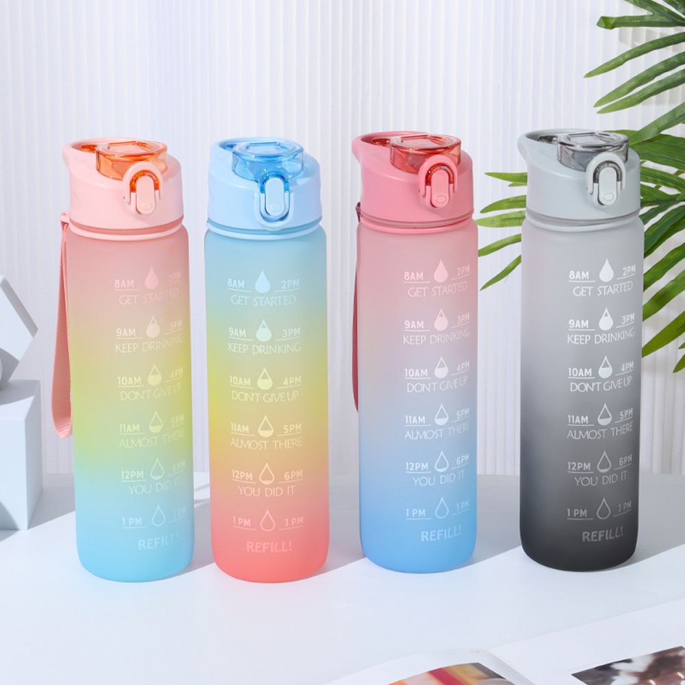 Botol Air Minum Portable 1000ml Warna Gradasi Pelangi Anti Bocor Dengan Sedotan Untuk Travel