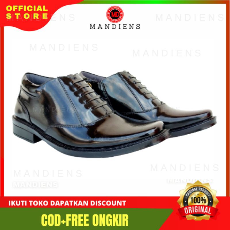 MANDIENS - Sepatu PDH POLRI R.02 Bahan Kulit Kilap Sintetis - Sepatu Pantovel Pantofel Pria Resmi Dinas Polisi TNI Dishub Sepatu Pantofel Pdh Polri Polisi TNI Security Satpam