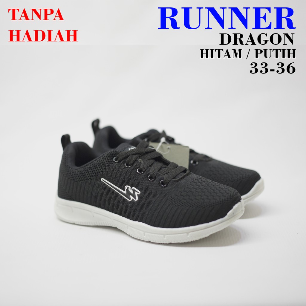 Sepatu Sekolah Sneacker Runner Ringan Hitam/Putih