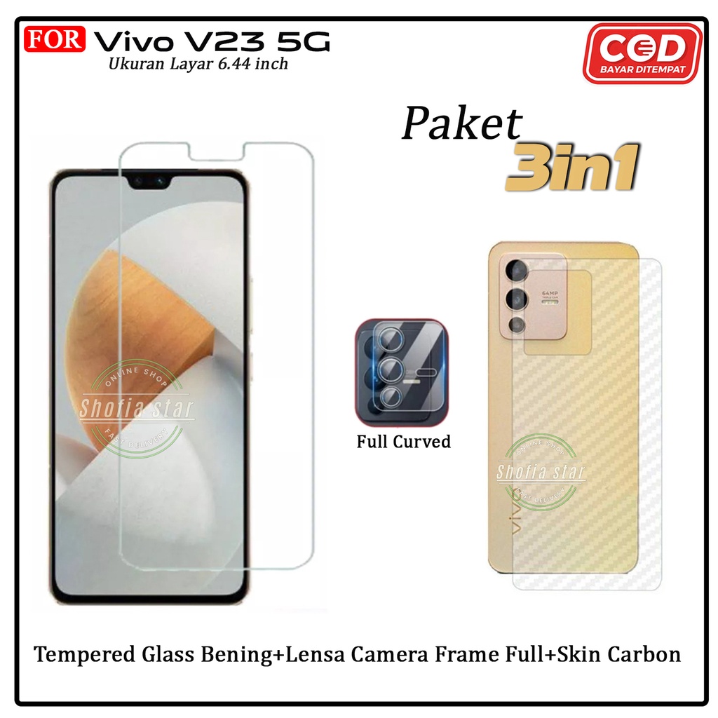 PAKET 3IN1 Tempered Glass Vivo V23 5G TG Layar kaca Full Cover