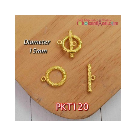 Pkt120 Pengait Kalung / Gelang Bulat Emas Ukir Diameter 15mm Per Satuan