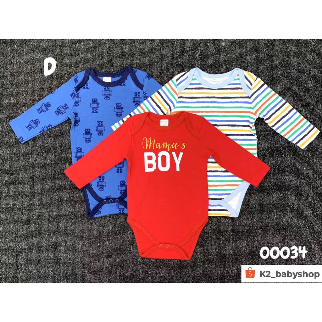 BABY K2 - BABY BODYSUIT LONGSLEEVE ISI 3 PCS MOTIF D KODE 00034