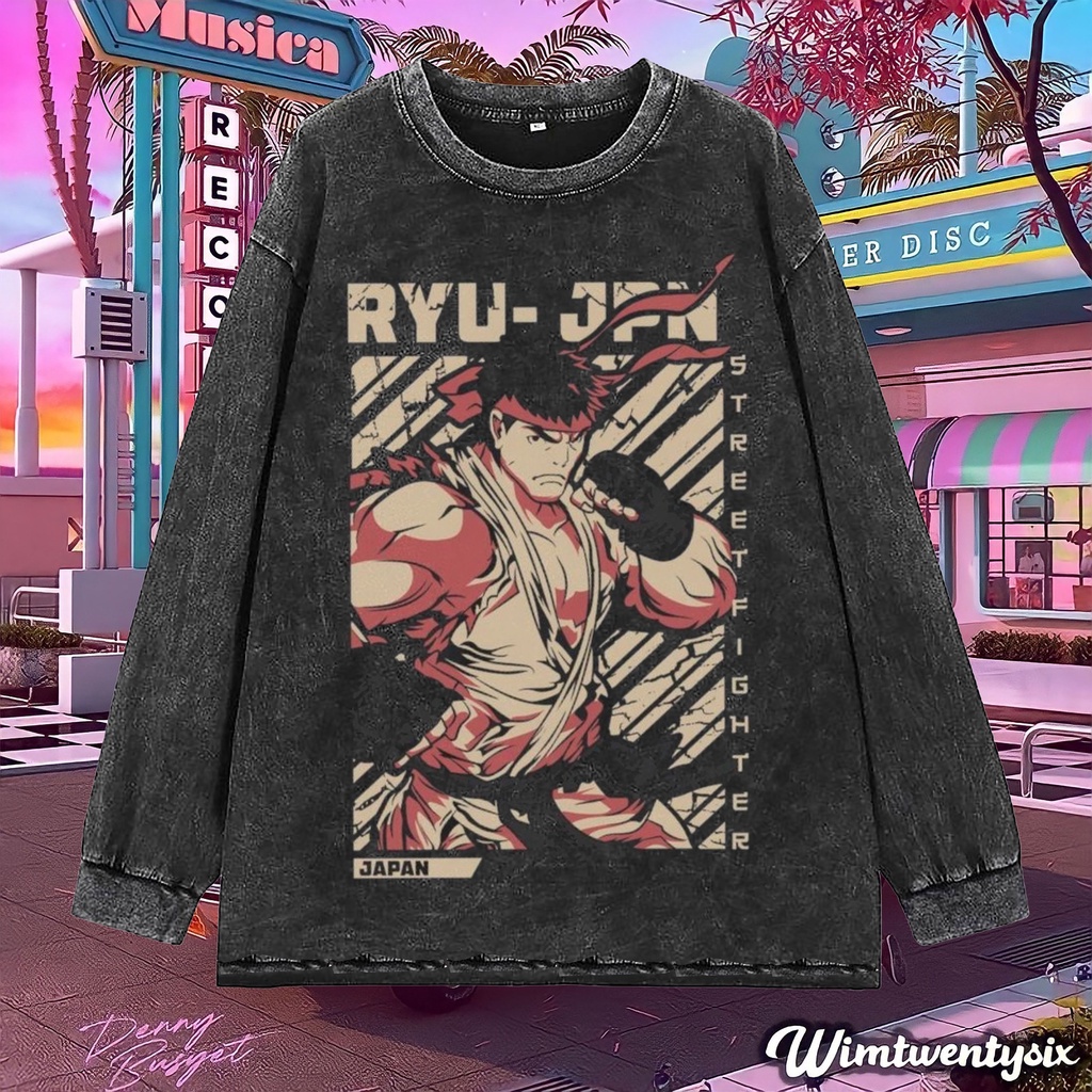 longsleeve | kaos oversize | oversize washing | t-shirt oversized | kaos street fighter ryu japan vi