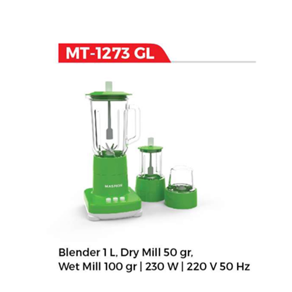 MASPION MT 1273 GL GREEN BLENDER GELAS 1 LITER 3 IN 1 MT1273GL