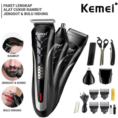 Mesin Cukur Kemei 1419 - Alat Cukur Rambut Elektrik Kemei KM 1419 ORIGINAL - Mesin Cukur Rambut Cas 