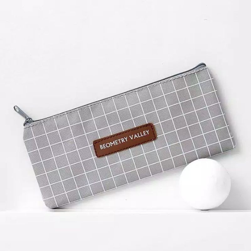 MYUME.STORE || BEOMETRY VALLEY - PENCIL CASE BEOMETRY - TEMPAT pensil-GRAY GRID