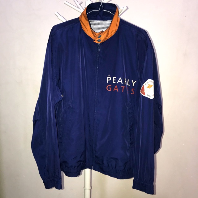 Pearly Gates Navy Vintage Oversized Jacket ( Second , Preloved , Thrift ) Jaket Biru Dongker Orange