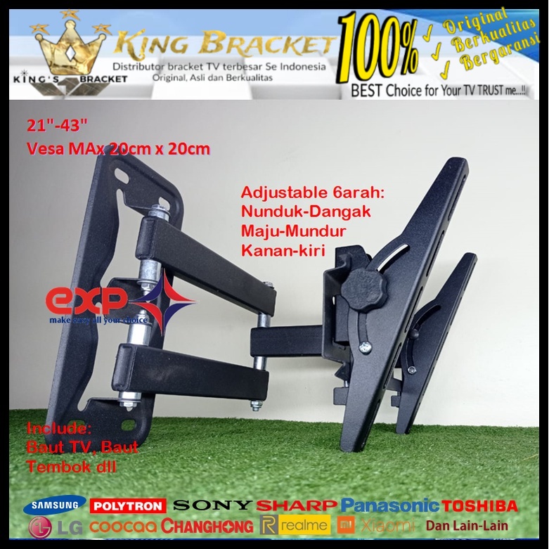 Bracket TV SHARP 14 s/d 43 inch 6 ARAH FULL BESI SUPER KOKOH GARANSI 100% ORI