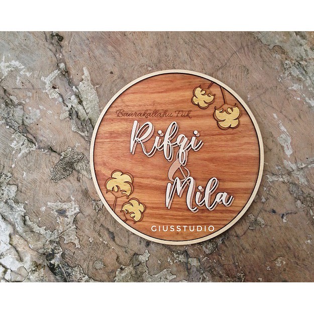 Wall decor backdrop nama kayu untuk dekorasi wedding lamaran pernikahan nama toko costum
